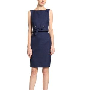 Badgley Mischka navy linen dress w/ pop over & bow